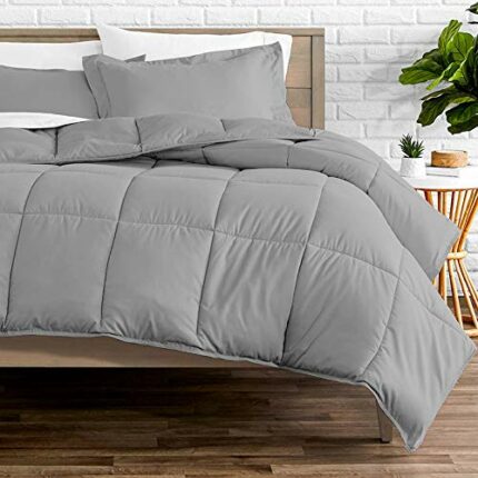 Efinito Soft Microfibre Comforter Blanket Lightweight Reversible Quilt Duvet All Weather, 200 GSM Double Bed, Light Grey Color