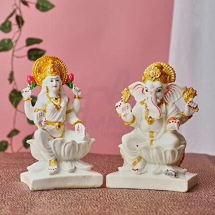 Efinito Marble Laxmi Ganesh Statue Laxmi-Ganesh Idols for Home Office D?cor Ganesh Laxmi Marble showpiece Gift for Birthday Wedding Festivals 7" White Laxmi Ganesh ki Stone murti
