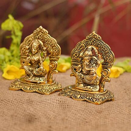 Efinito Laxmi Ganesh Set Idol Showpiece Metal Gold Plated Lakshmi Ganesha Idols for Diwali Gifts Puja (Set 1)