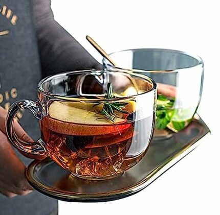 Efinito Large Coffee /Green Tea Mug, cappuccinos/ Espresso Cup, Soup Bowl Jumbo/Big Milk Glass Cup with Handle for Coffee Multi-Purpose Mug Set 450 ML (Set of 2)