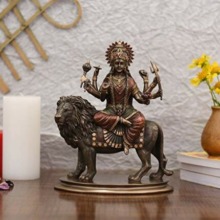 Efinito Durga Maa/Sherawali MATA Devi/Goddess Sitting On Lion Statue/Idols/Sculpture/Murti for Mandir/Temple Hindu Religious Decorative Showpiece Gift Item for Blessing/Puja/Vastu.