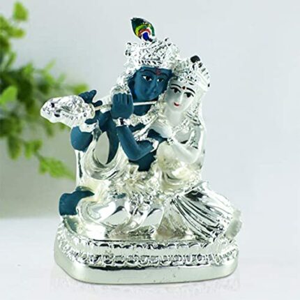Efinito India Playful Radha Krishna Idol in Silver Plated Base (92.5% Pure Silver)