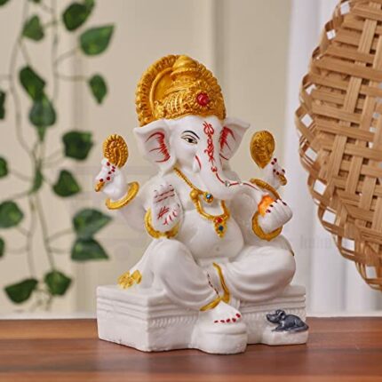 Efinito Marble Dust Ganpati Idol, Vinayaka Statue, Ganpati Decorative Statue, Ganpati Idol, Ganesh Idol for Pooja Room, Ganesha Statue - White 7 inch Ganpati Idol