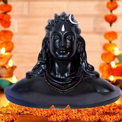 Efinito Resin Lord Adiyogi Mahadev Shiv Shankara Showpiece Idol Murti Statue For Car Dashboard, 6 X 4.5 X 4 Inches, Black