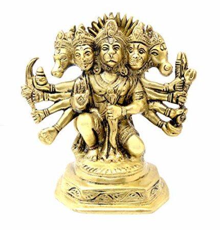 Efinito Seated Panchmukhi Hanuman Brass Statue, Weight - 2.2 Kg, Standard, Gold, 1 Piece