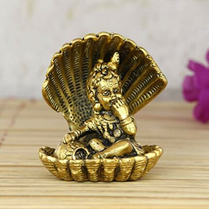 Efinito Golden Bal Gopal Krishna Having Makhan' Decorative Showpiece (Metal, 8 cm x 9 cm, Golden, AGK507)