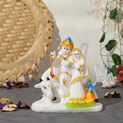 Efinito Marble Radha Krishna Idol | Radha Krishna Statue | Radha Krishan Idols for Home Decor | Lord Radha Krishna Statue | Radha Krishna Murti - 5.5" White