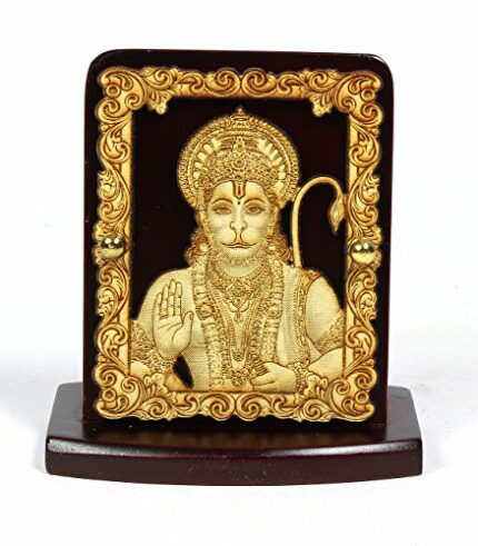 Efinito Wooden Carving Hanuman Ji Idol Car Dashboard with Japa Mala (4 cm x 7.5 cm x 7 cm, Brown)