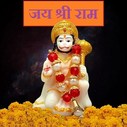 Efinito Marble Hanuman Ji Ki Murti in Blessing Posture with GEfinito Sitting Lord Balaji Bajrangbali Sankat Mochan Bhagwan Idol for Temple car Dashboard Home Decor Statue Gift (White)