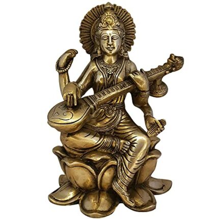 Efinito Saraswati Idol for Home Puja Room Diwali Decor Mandir Decoration Showpiece Maa Veena Vadini Murti Idol Goddess Statue - Gold