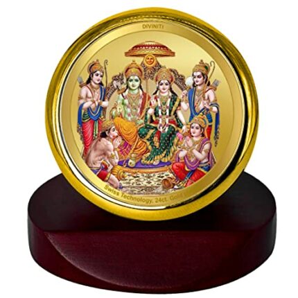 Efinito Ram Darbar God Idol Photo Frame for Car Dashboard, Table Decor, Office|MCF 1C Gold Photo Frames and 24K Gold Plated Foil|Religious Photo Frame Idol for Pooja, Gifts Items (5.5X5.0 CM)