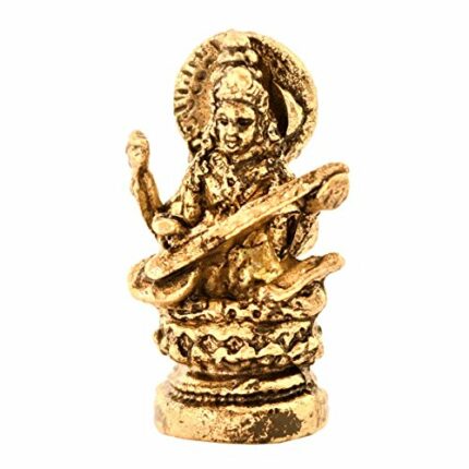 Efinito Rare Miniature Metal Statue Saraswati, Hindu Goddess of Knowledge, Music and Arts: Unique Collectible (11167) Metallic Gold, Standard
