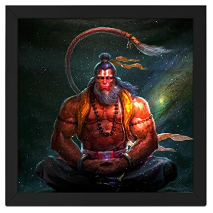 Efinito Painting Of Meditating Hanuman With Frame For Home & Office Decor, 13.5 Inx13.5 In, Multi Colored, Digital Painting (Meditating, Hanuman)