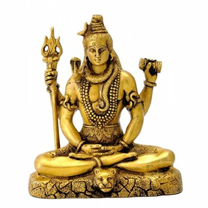 Red Bag Brass Lord Shiva In Meditation Statue, Standard, Gold