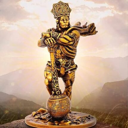 Efinito Marble Dust and Resin Lord Bahubali Hanuman Idol Statue Bajrang Bali Murti Showpiece, Height 7.48 Inch, Gold Antique?