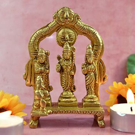 Efinito Brass Lord Ram Darbar Murti | Rama Sita Lakshman Hanuman Statue | Ram Parivar Murti for Home Temple | Small Size 4 Inch Approx