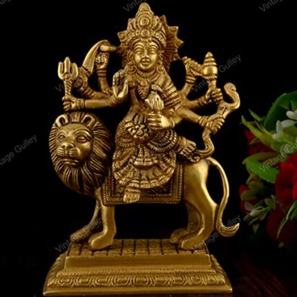 Efinito Brass Durga Idol Sitting on Lion I Religious Goddess I Maa Durga I Home Decor I Gifiting I Interior Decoration I Living Room