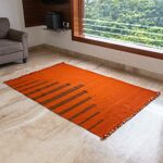 Efinito 'Rustic Heritage' Handwoven Rajasthani Inlay Panja Dhurrie for Living Room & Bedroom in Wool (60 x 36 Inches or 5 x 3 Feet), Fiery Orange and Brown, (EL-042-025) - Image 3