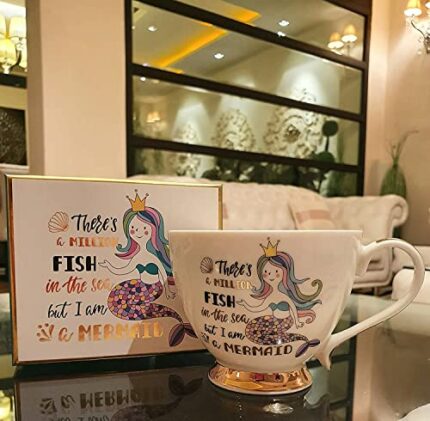 Efinito Ceramic Mermaid Coffee Mugs Tea Cups Birthday Gift for Girlfriend Wife Sister Brother Boyfriend Quirky Gifts for Mom Dad Him Her Men Women Coworker Boss 250ML