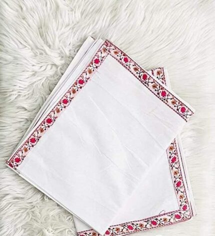Efinito 220 TC 100% Pure Cotton Skin Friendly Single Bed Solid Plain with Border Coloured Top Sheet | Summer Blanket | Khes | AC Blanket | Dohar As Chaddar. Pack of 2. (White)