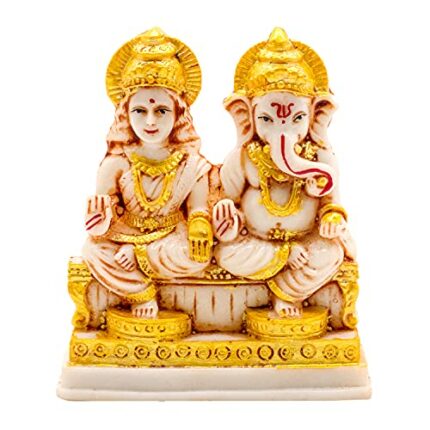 Efinito Marble Look Laxmi Ganesh murti Statue for Pooja Room (Multicolour, 12cm)