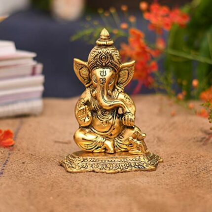 Efinito Metal Lord Ganesh Idol, 6.5 x 5 x 2.5 Inches, Golden (Model Number: GBS211)