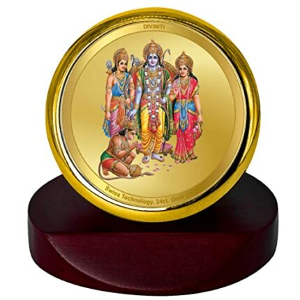 Efinito Lord Rama Darbar Gold Plated Metallic Car Frame, Table Decor| MCF 1C Classic Lord Rama Darbar and 24K Gold Plated Foil| Religious Frame Idol for Pooja, Worship, Gifts Items (5.5X 5.0 CM)