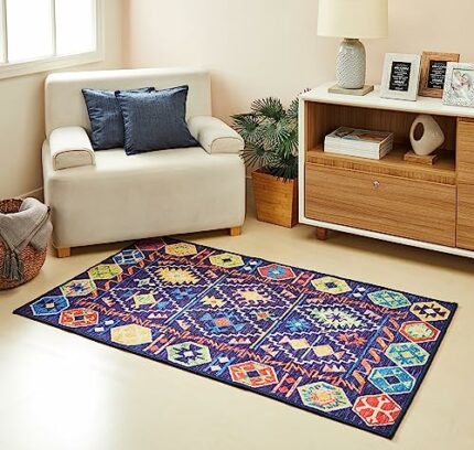 Efinito 3D Printed Geometric Carpet with Anti Skid Backing for Living Room | Dinning | Office (3x5 feet), Multi-Colored, Rectangular