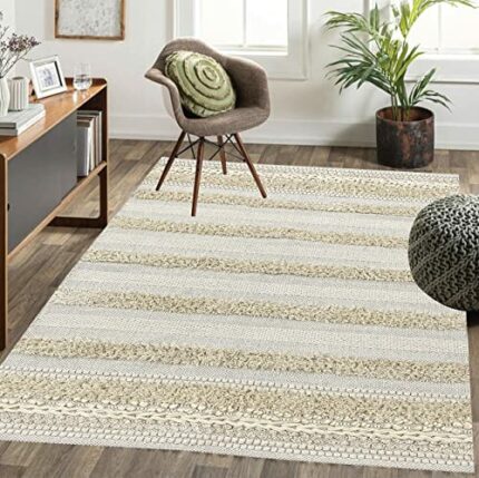 Efinito Pure Cotton Tufted Floor Rug | 3x5 FEET 36x60 INCHES | Cream & Daisy White Hand KnittedAll Season USE(Pack of 1)