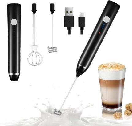 Efinito Handheld Milk Frother, USB Rechargeable 3 Speed Modes Mini Electric Milk Foam Maker with 2 Different Whisking Head Mixer for Coffee, Latte, Cappuccino, Hot Chocolate & Egg Whisks