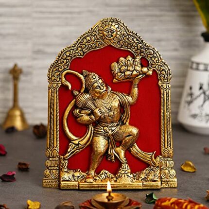 Efinito Metal Lord Hanuman Idol Statue for Home and Office Decor | Hanuman Ji Bajrang Bali Ki Murti for Home and Office Temple (7 x 8.5 Inches, Gold)