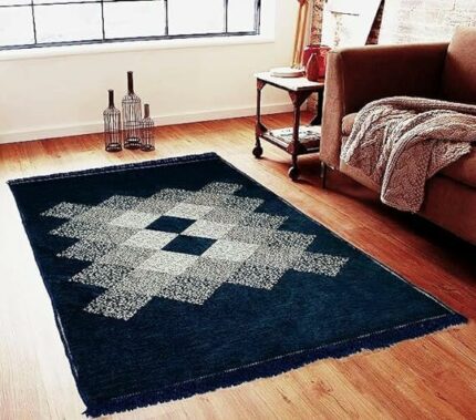 Efinito Plastic Royal Look Carpet for Living Room Bed Room (Nevy Blue, 5 x 7 Feet)
