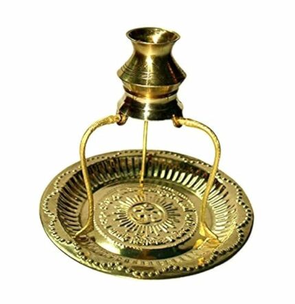 Efinito Brass Pooja Plate Thali with Shivling Stand and Abhishek Lota Kalash Brass (Gold) Small (Pack of 2 Set)
