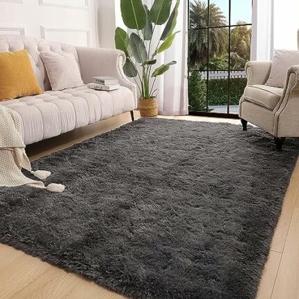 Efinito Premium Carpets for Living Room/Rugs for Living Room, Fluffy and Soft Shaggy Carpet Floor mat (3x5fts, Grey)