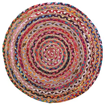 Efinito Handmade Braided Area Rug|Organic Natural Jute Door Mat|Carpet for Bedroom,Living Room,Dining Room,65x65 cm,(Multicolor, Round)
