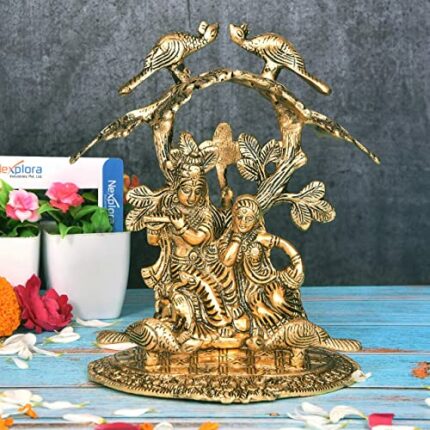 Efinito Metal Radha Krishna Idol Showpiece, Height 19 cm, Gold Antique, 1 Piece