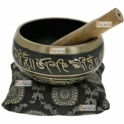 Prisha India Singing Bowl Buddhist Decor Religious Gift Metal Art Black for Meditation 4.5 inches