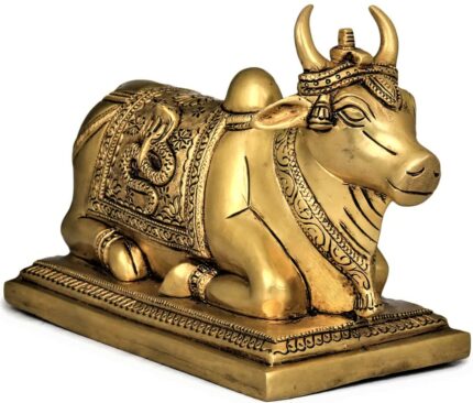 Efinito Brass Astadhatu Dps-Astadhatu Nandi Bull Idol For Home Temple/ Decorative Brisabh Nandi Idol For Puja/ Shiv Nandi Puja Idol (3 Cm, Gold)