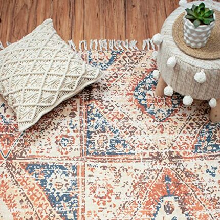 Efinito Handmade Sustainable PET Recycled Printed Modern Bohemian Dhurrie/Rugs/Carpet for Living Room, Drawing Room,Bedroom, Bedside Runner (Design 10, 2 FEET X 5 FEET)