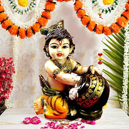 Efinito Baby Krishna Idol Statue murti Resin Sculpture Lord Krishna Makhan Chor Idol for Home Decor and Pooja & Gift,7X 5 Inch (Multi)