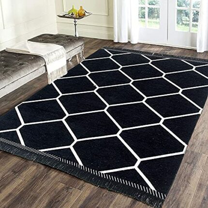 Sparrow World_ Premium Luxurious Chennille Yarn Living Room Carpet,Area Rug,Durries,Cross Design II (Black, 5X7 Feet)