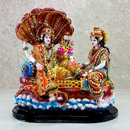 Efinito Resin Lord Vishnu with Laxmi in Ksheer Sagar - Lakshmi Narayan Murti Idol Statue Sculpture - Pooja Articles - Multicolour - 10" Inches