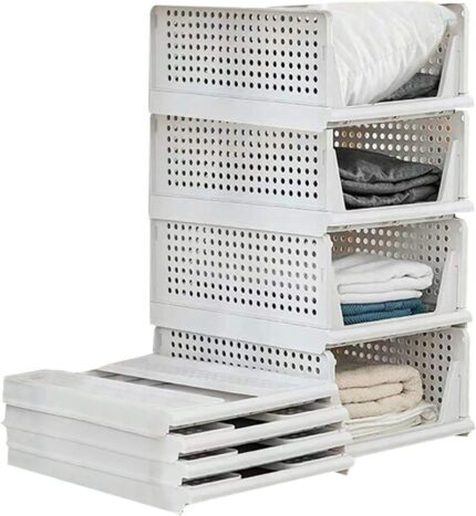 Efinito Clothes Organizer for Wardrobe Cupboard Organizer for Clothes Foldable and Stackable Closet Organizer Drawer Organizer for Clothes Multi Purpose Plastic Shirts Tops (3PCS-Small, White)