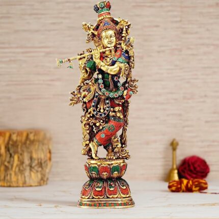 Efinito Brass Lord Krishna Idol Bhagwan Large Statue Multicolor Murti for Home Decor Puja Gift Height 29 Inches