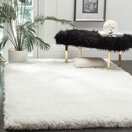 Efinito Fur Rugs and Carpet for Bedroom, Living Room White, Plain Solid,(3X5 FEET)