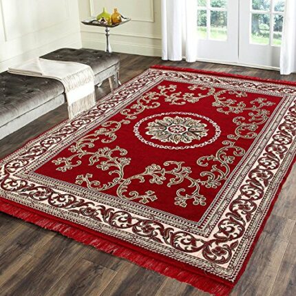 Efinito Floral Traditional Rug (Red, Maroon, Polyester & Polyester Blend, Standard)