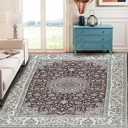 Status Premium Ice Silk Velvet Touch Persian | Kashmiri | Vintage | Carpet | Rug | with Anti Slip Backing for Bed Room|Living Area|Home|Office|Kids Room| (4 X 6 Feet,Brown)