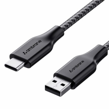 Ambrane Unbreakable 3A Fast Charging 1.5m Braided Type C Fast Charging Cable for Smartphones, Tablets & other Type C devices, 480Mbps Data Sync, Quick Charge 3.0 (RCT15A, Black)