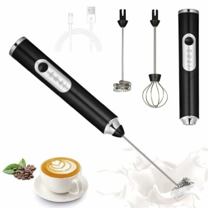 Efinito Rechargeable Handheld Milk Frother - 3-Speed Electric Foam Maker for Coffee with 2 Whisks and Coffee Decoration Tool, Coffee Frother Mixer, Stand-up Design, for Cream, Latte, Cappuccino