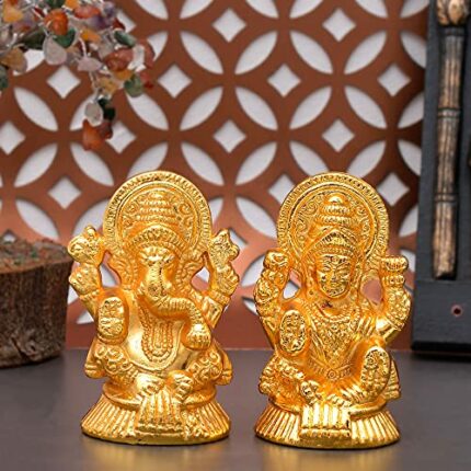 Efinito Laxmi Ganesh Statue | Metal Hand Craved Laxmi Ganesh for Home Decorative Diwali Gift Puja Gifts Corporate (Laxmi ji Ganesh Ji)